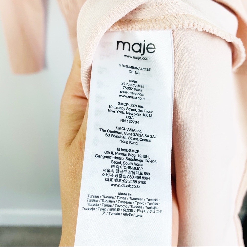 Maje Rumbana blush pink Smocked crepe a line dress - Picture 8 of 13